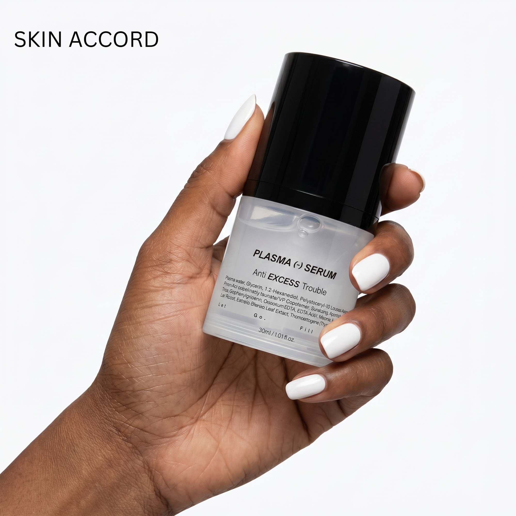 Hand holding a skincare serum bottle labeled 'Medi Pair Plasma Serum' on a white background.