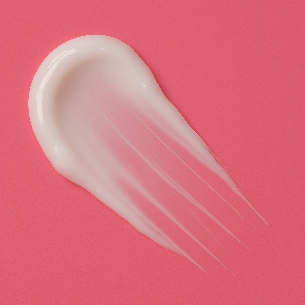 White cream swatch on a pink background