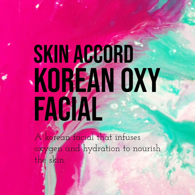 Promotional image for SKIN ACCORD Korean Oxy Facial with abstract multicolored background