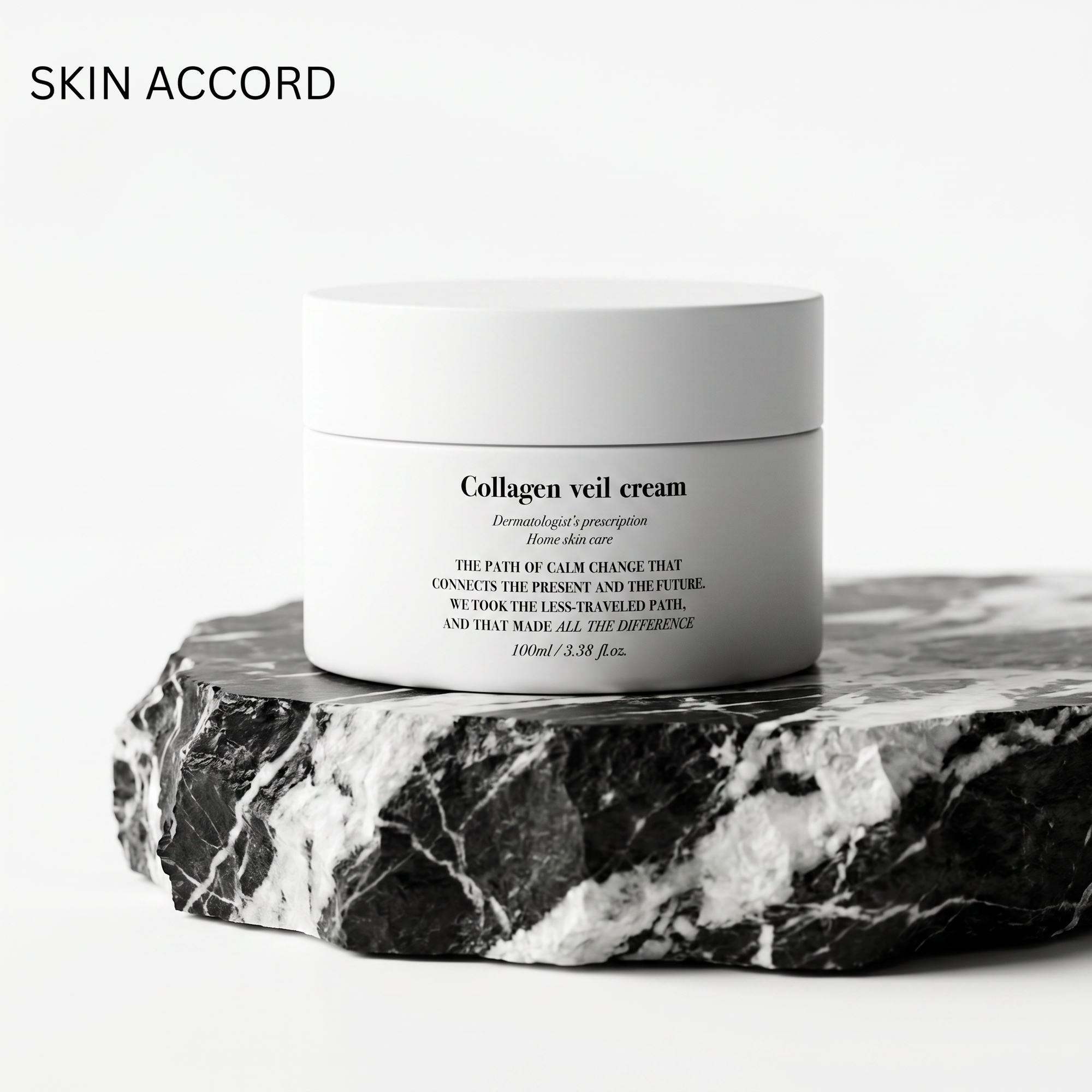 Jar of  Medi Pair Collagen Veil Cream at Skin Accord on a marble surface