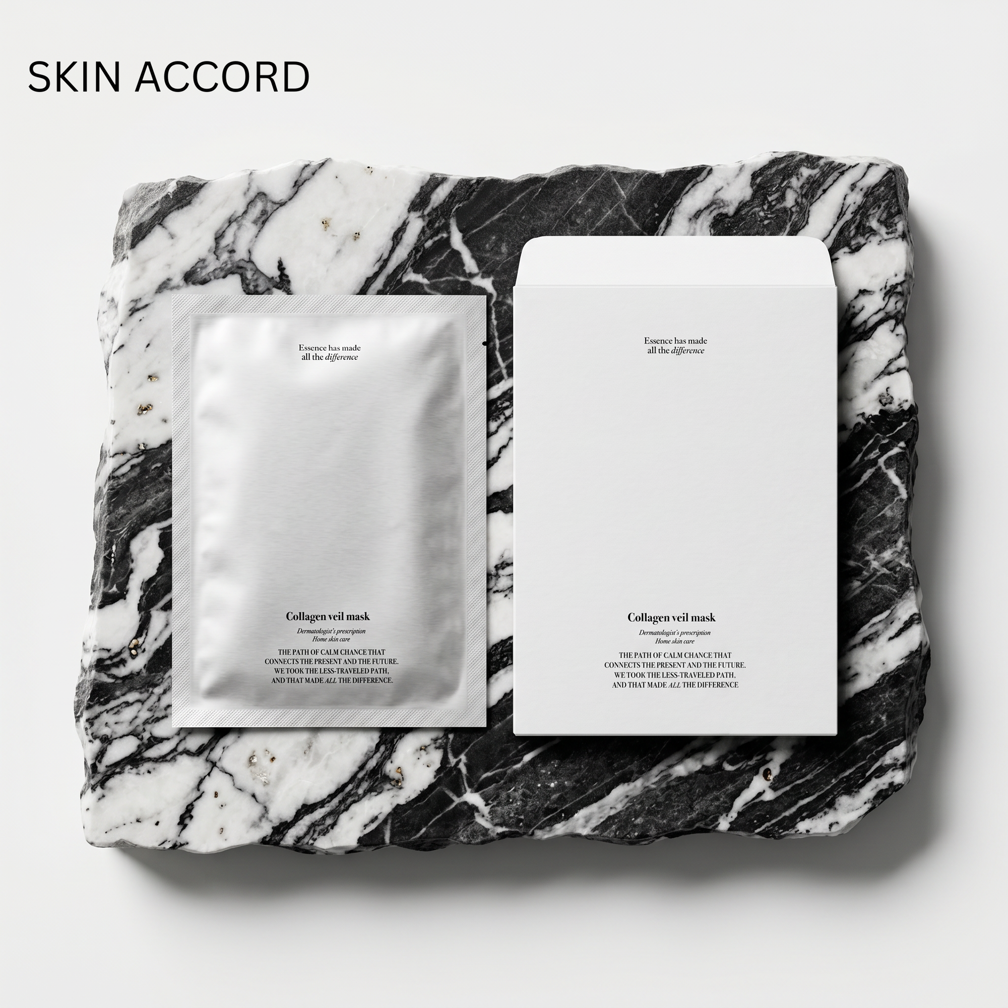 Medi Pair Collagen Veil  Masks on a marble surface with 'SKIN ACCORD' branding.