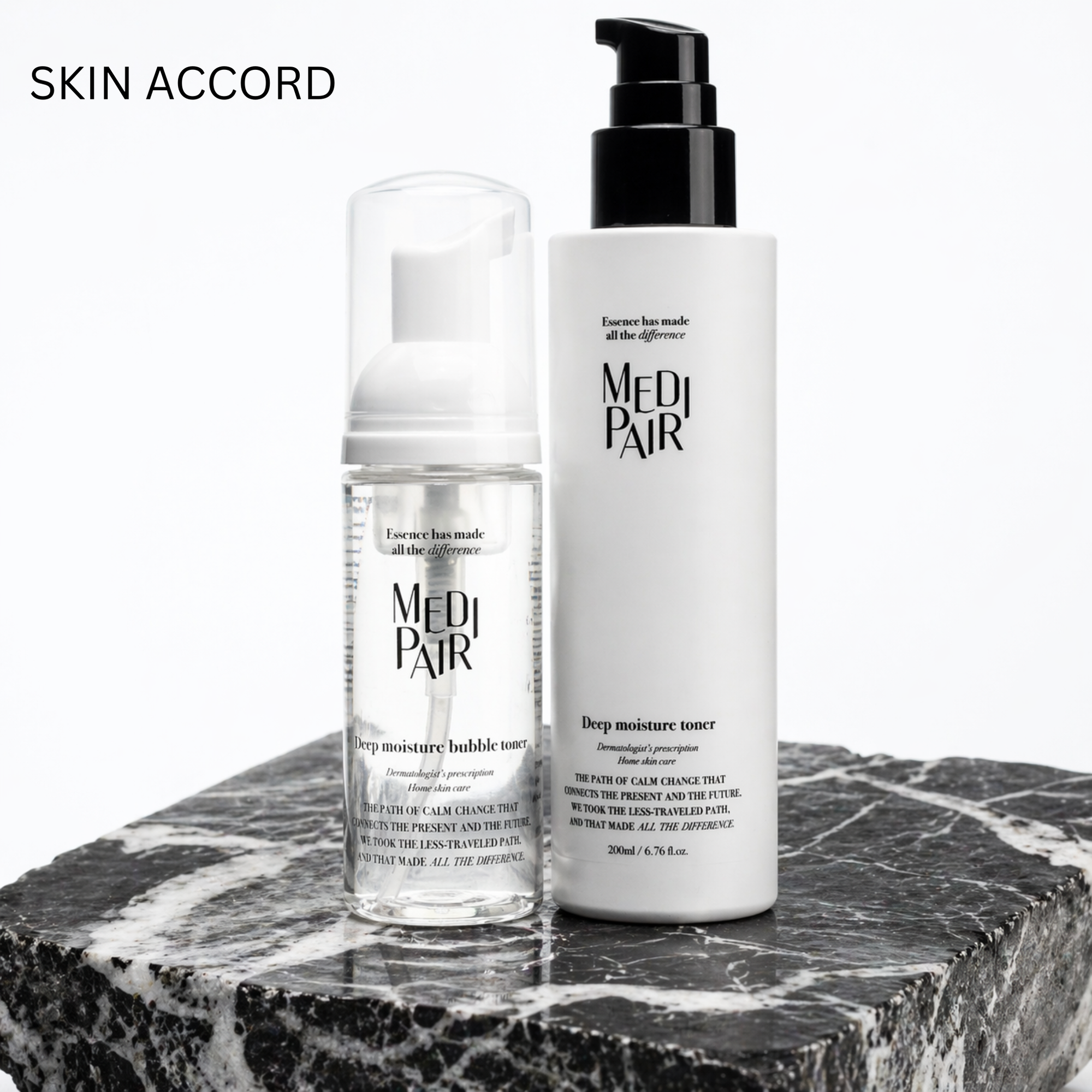 Deep Moisture Toner from Medi-Pair on a marble surface with 'Skin Accord' branding.