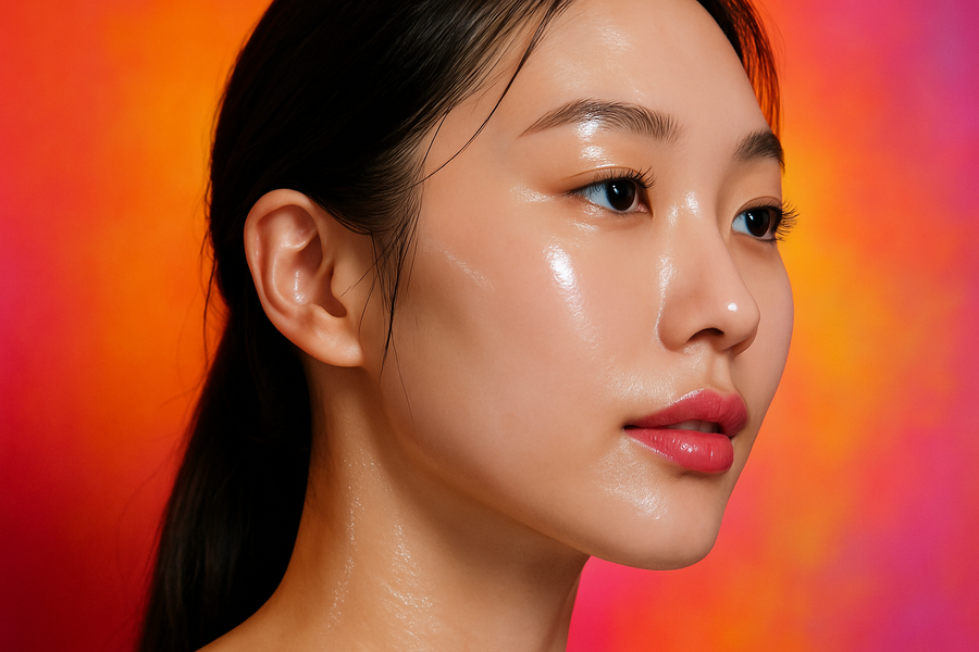 Model with glowing skin highlighting Korean skincare treatments at Skin Accord