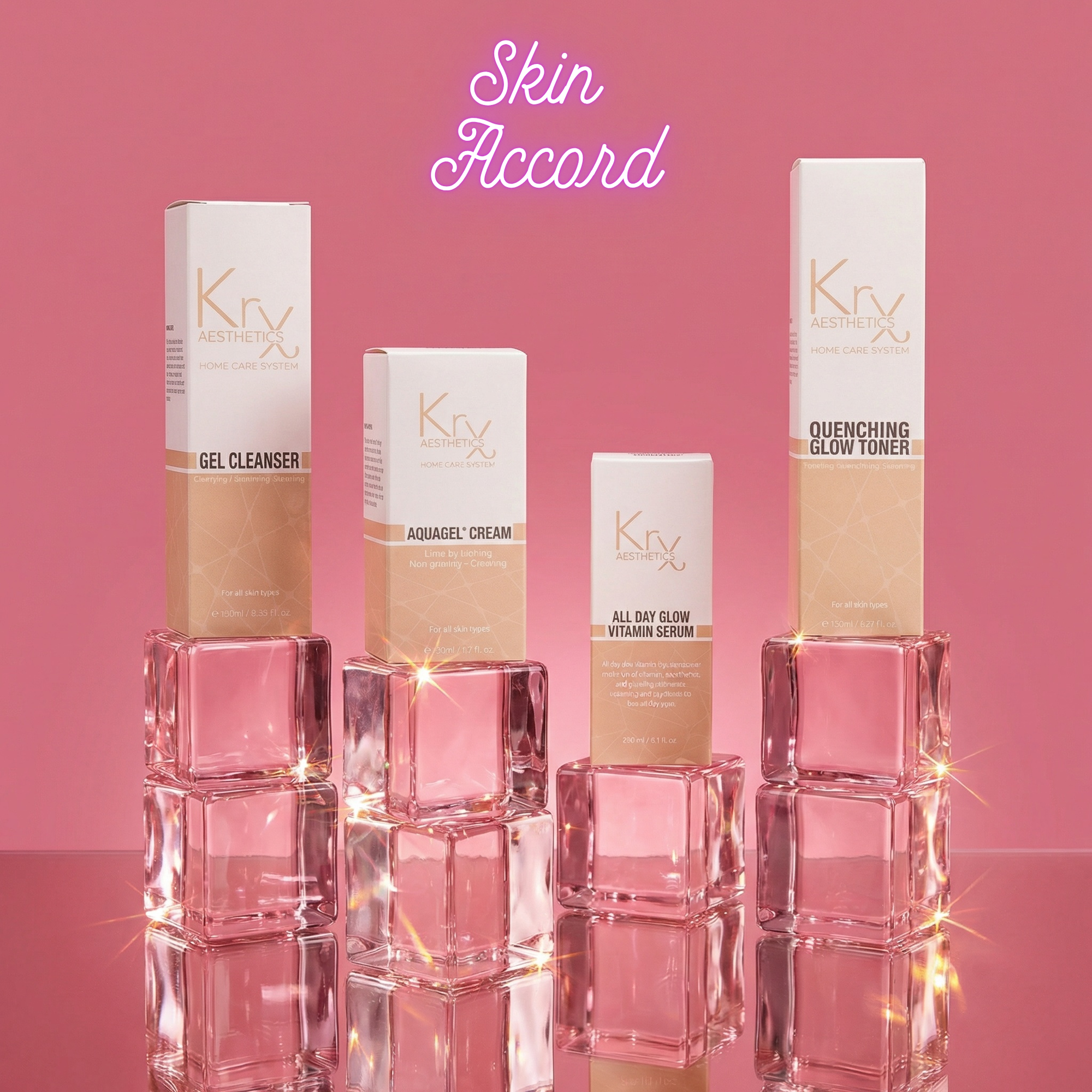 KRX Aesthetics All Day Glow Skincare Set against a pink background
