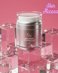 KRX Mela Defense Cream  jar on transparent cubes with pink backgroud
